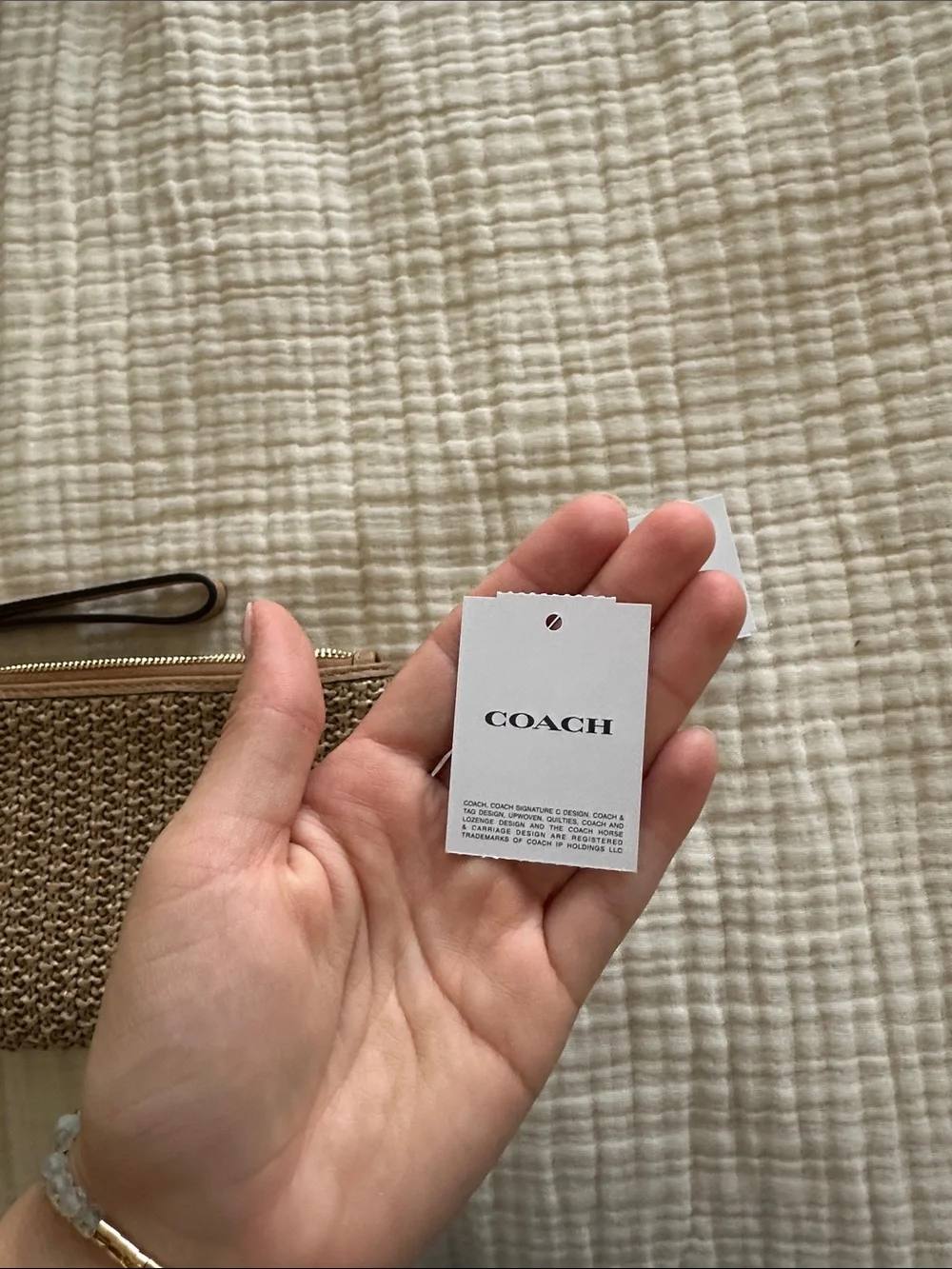 Coach Straw Zip Wristlet in Natural Tan